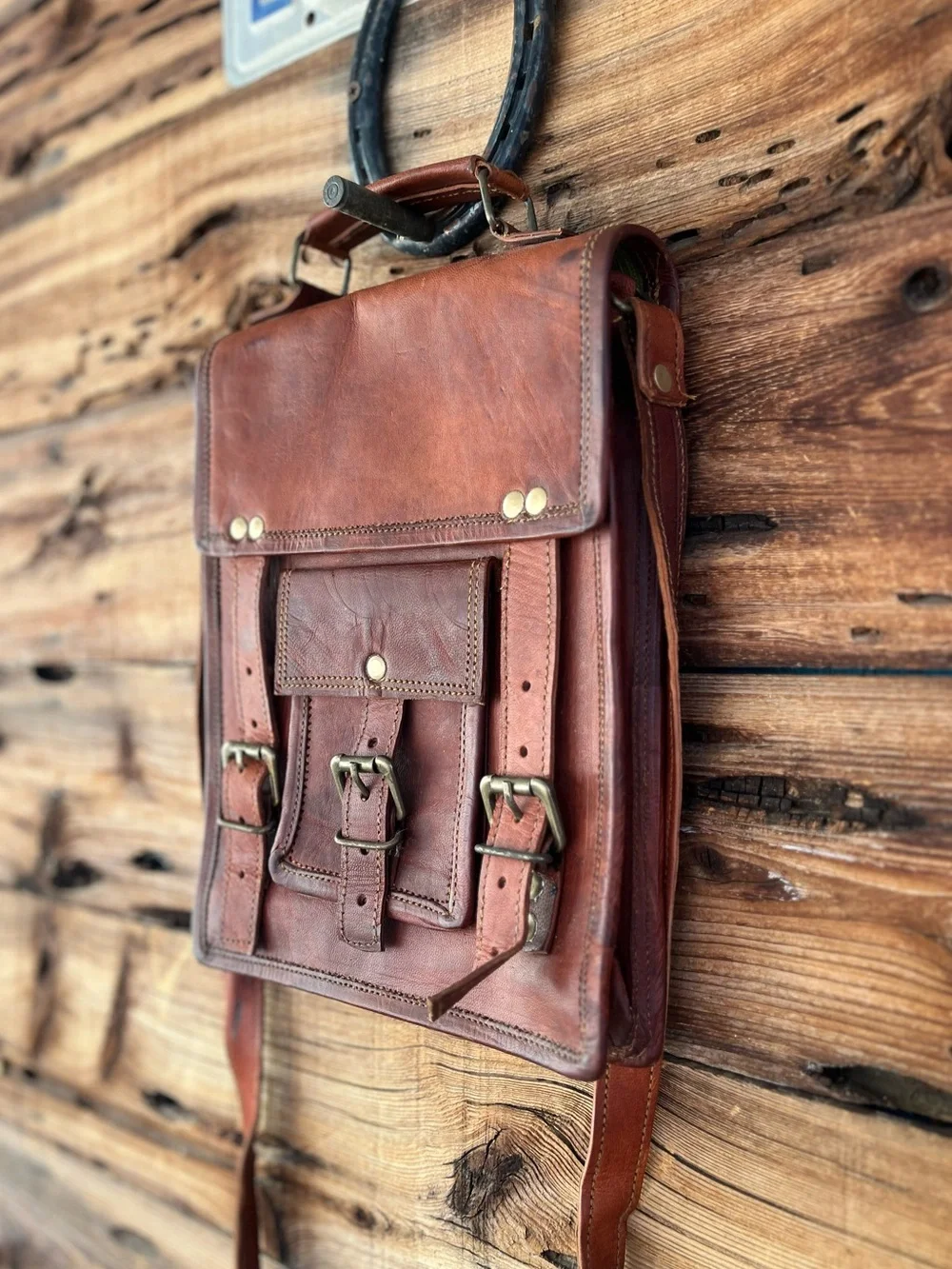 VINTAGE | Brown Leather Crossbody Messenger Bag Satchel